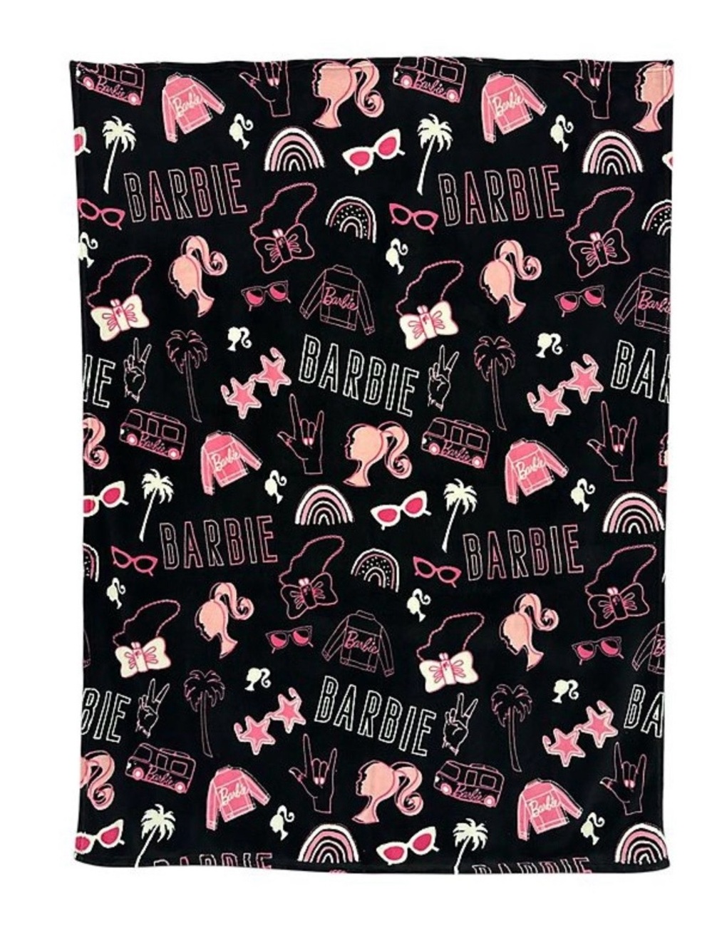 Barbie Black with Pink Graphic Throw Blanket. New with Tags - 46 x 60 - Picture 1 of 2